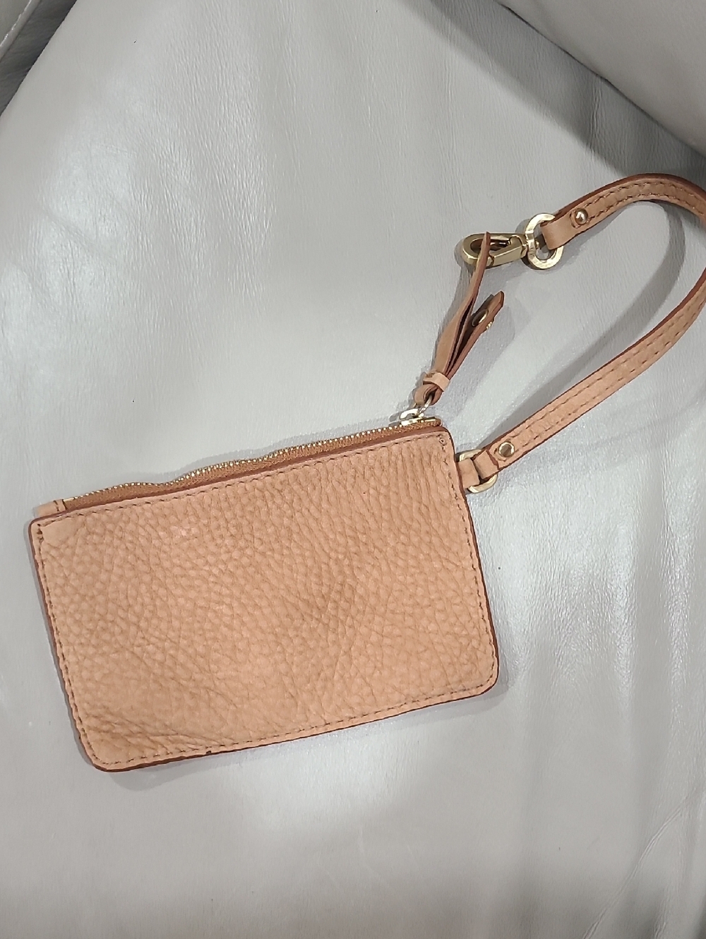 Cole Haan Pebbled Leather Wristlet Clutch in Soft Tan